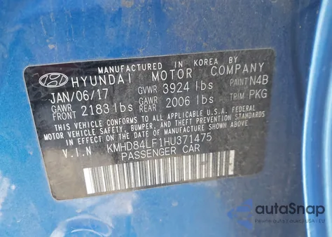2017 Hyundai Elantra Se from USA, damaged, VIN KMHD84LF1HU371475